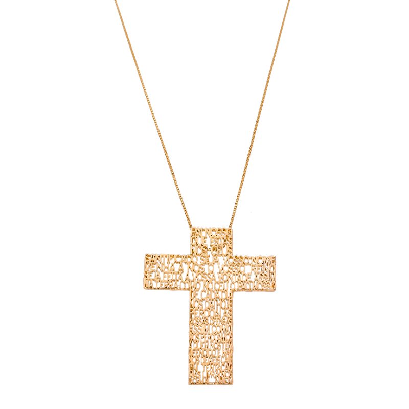 Gargantilha Cruz Pai Nosso folheada a ouro 18k