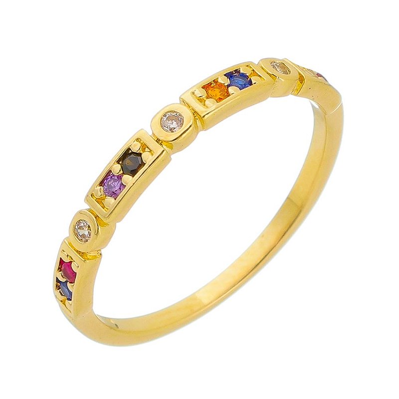 Meia aliança colorida folheada a ouro 18k