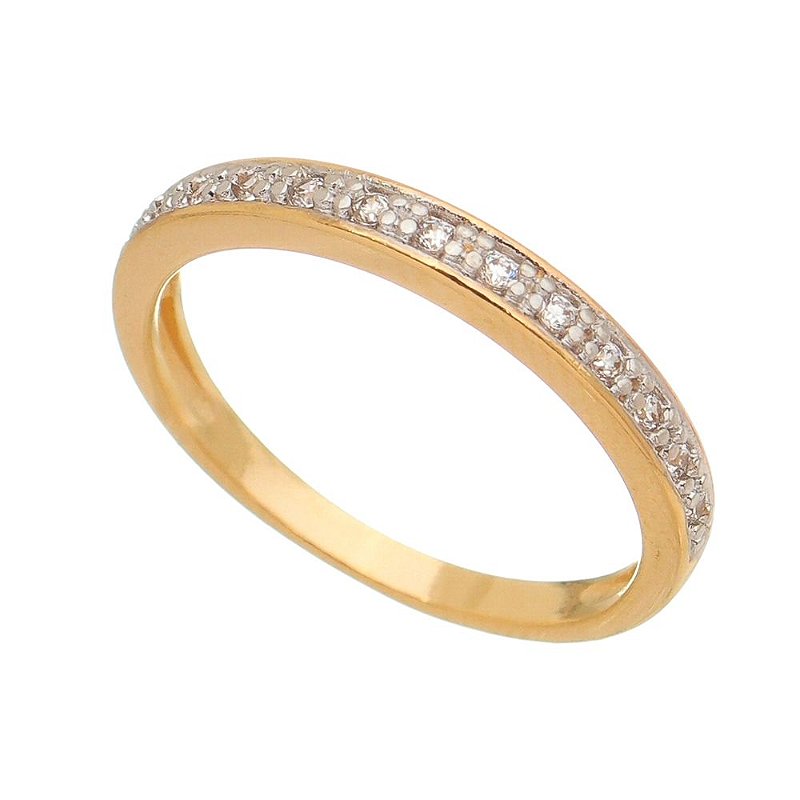 Meia aliança com zircônias folheada a ouro 18k