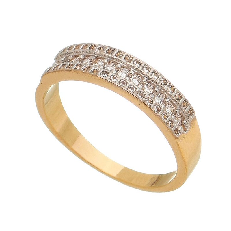 Meia aliança com zircônias folheada a ouro 18k