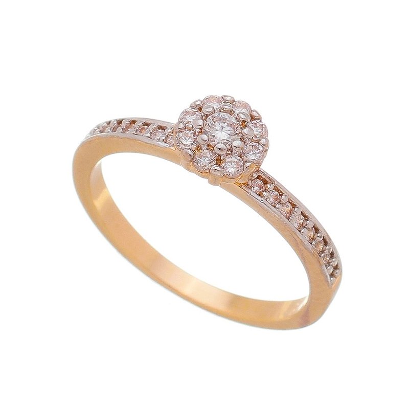 Anel chuveiro com zircônias folheado a ouro 18k