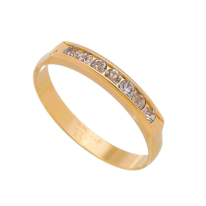 Meia aliança com Strass folheada a ouro 18k