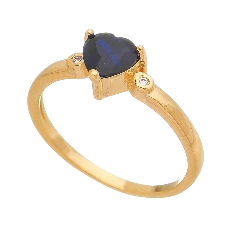 Anel coração azul folheado a ouro 18k