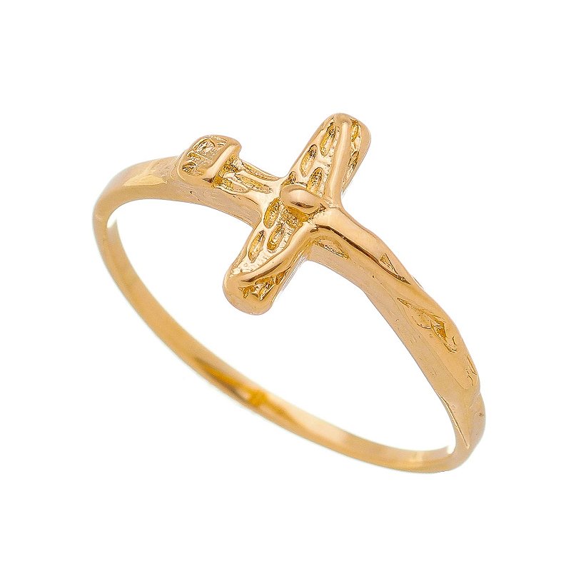 Anel crucifixo folheado a ouro 18k