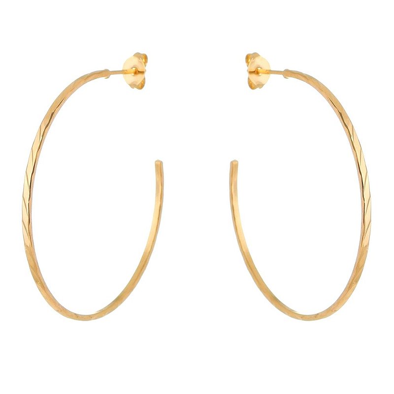 Argola fina trabalhada folheada a ouro 18k