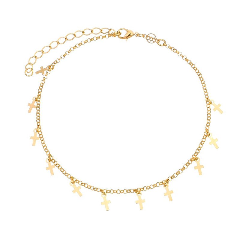 Tornozeleira cruzes folheada a ouro 18k 23cm