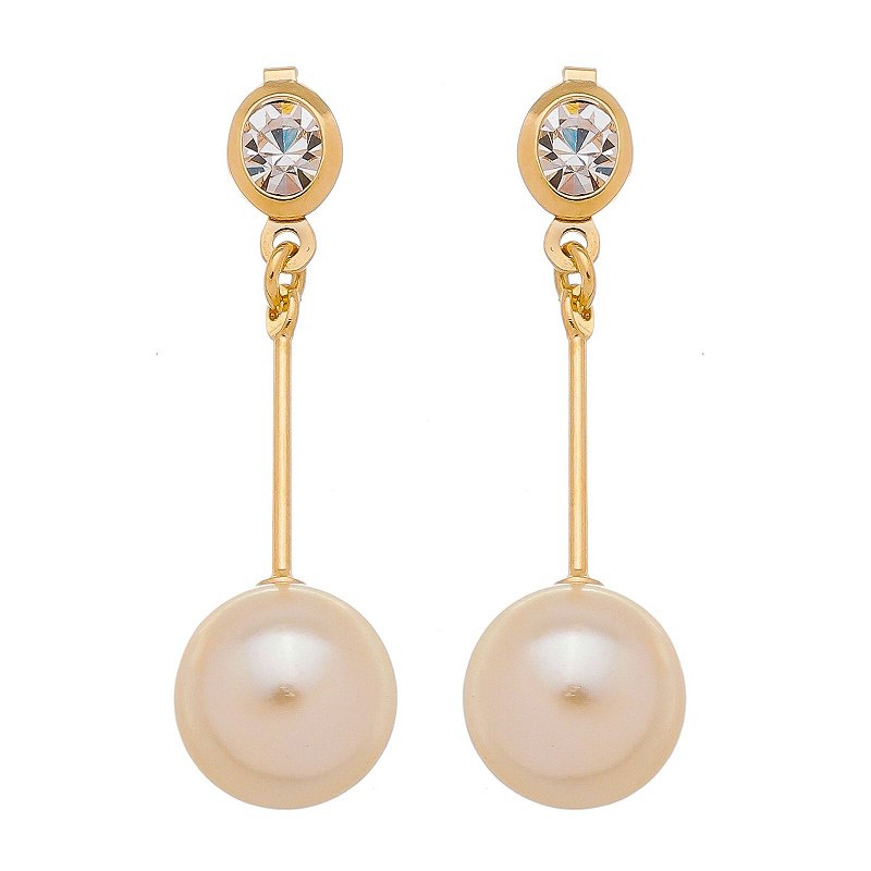 Brinco pérola com strass folheado a ouro 18k