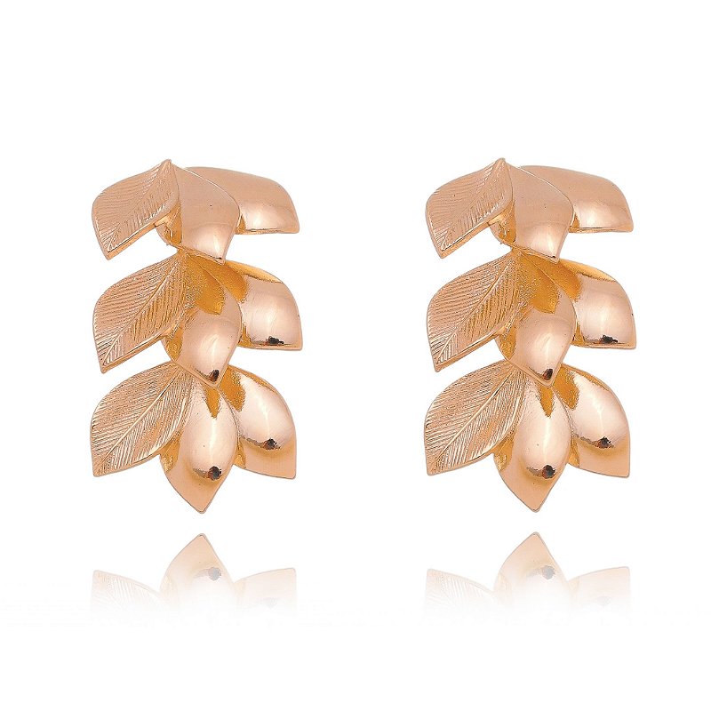 Brinco folhas folheado a ouro 18k