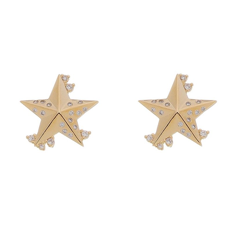 Brinco com zircônias folheado a ouro 18k