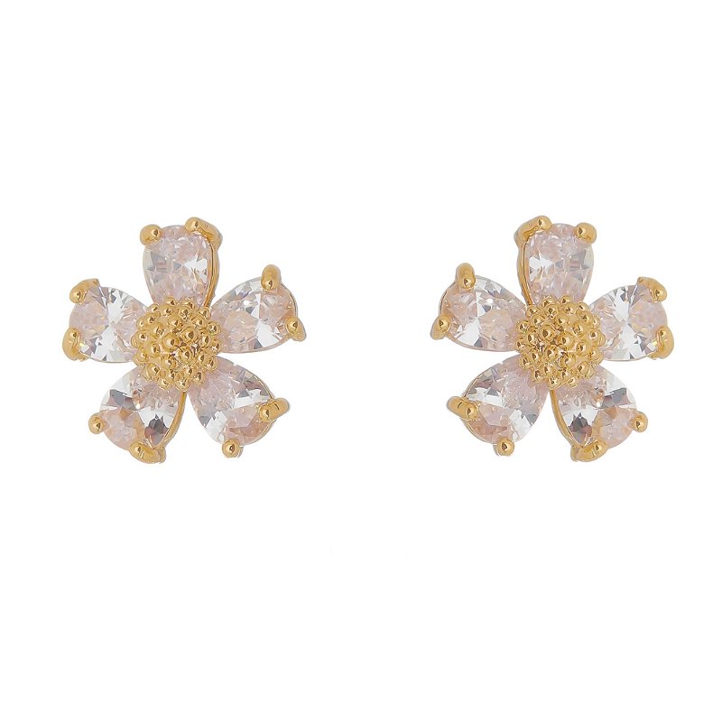 Brinco flor com zircônia folheado a ouro 18k