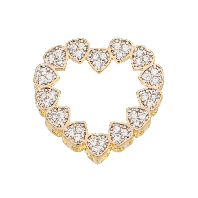 Pingente coração com zircônias folheado a ouro 18k