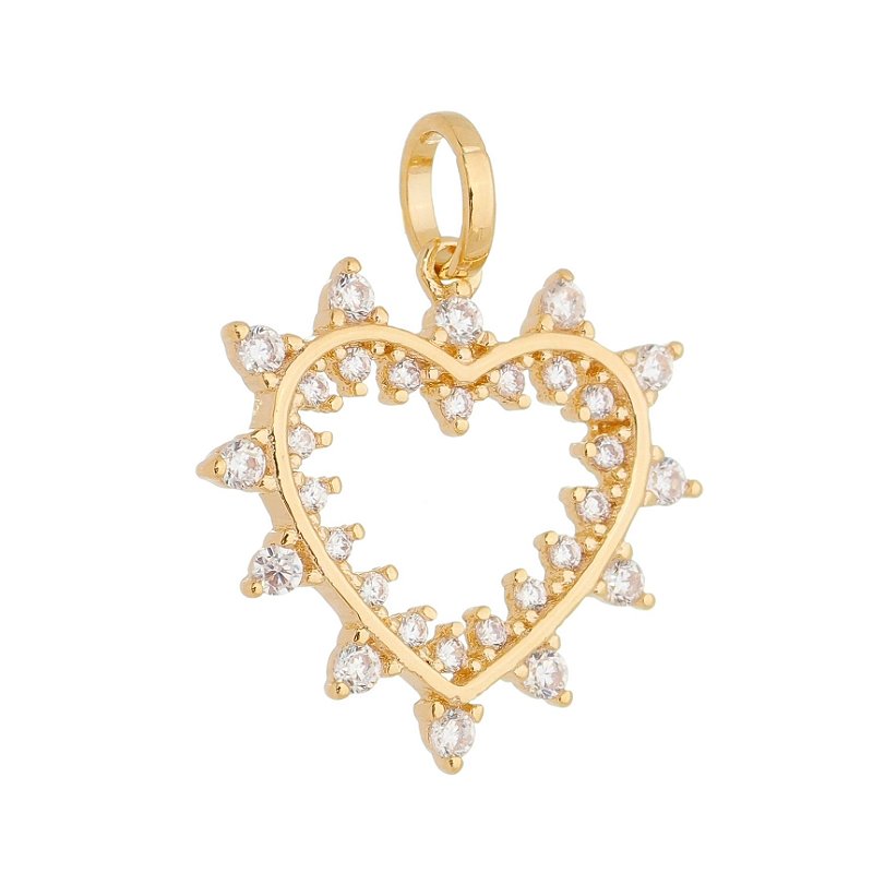 Pingente coração com zircônias folheado a ouro 18k