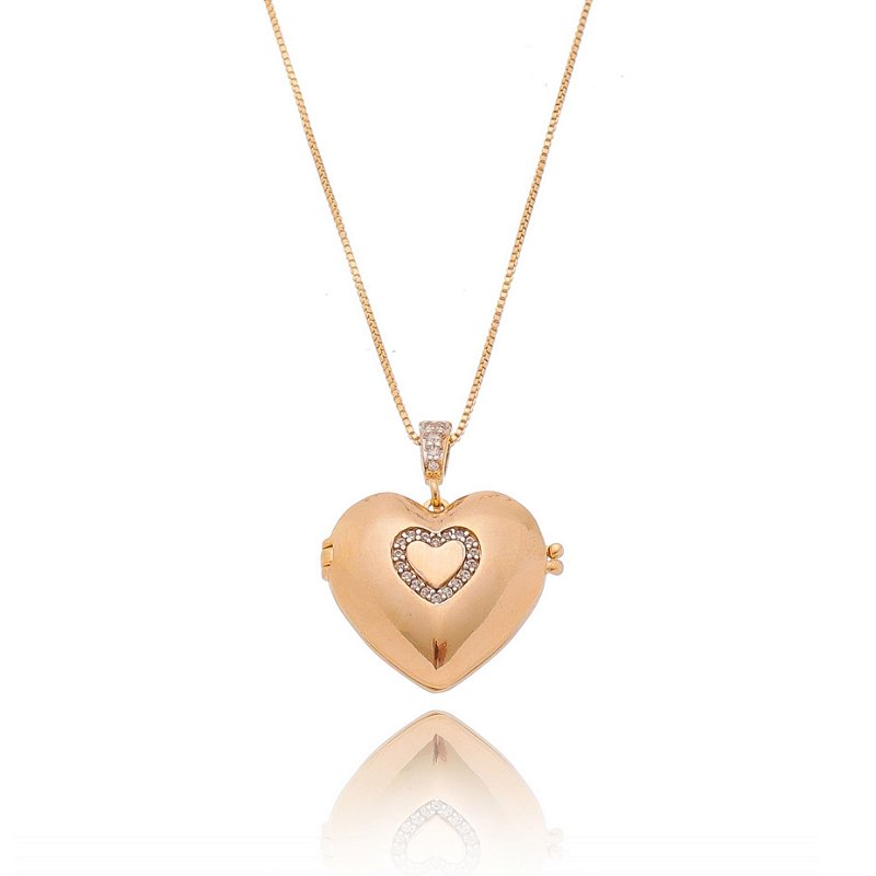 Gargantilha relicário folheada a ouro 18k