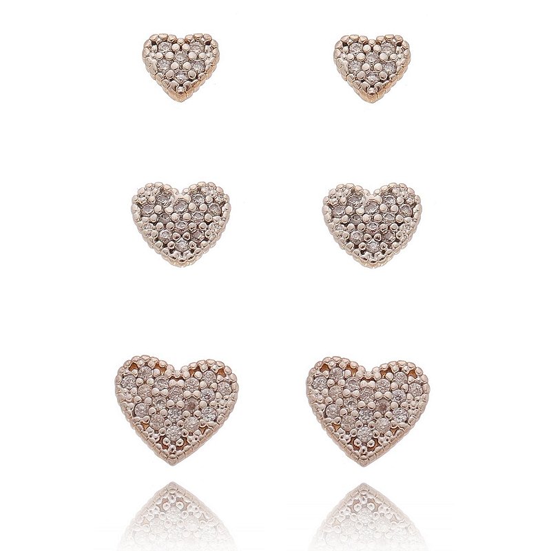 Trio de coração folheado a ouro 18k