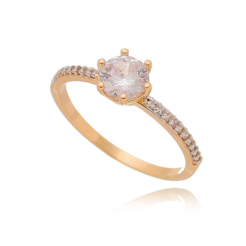 Anel solitário com zircônias folheado a ouro 18k