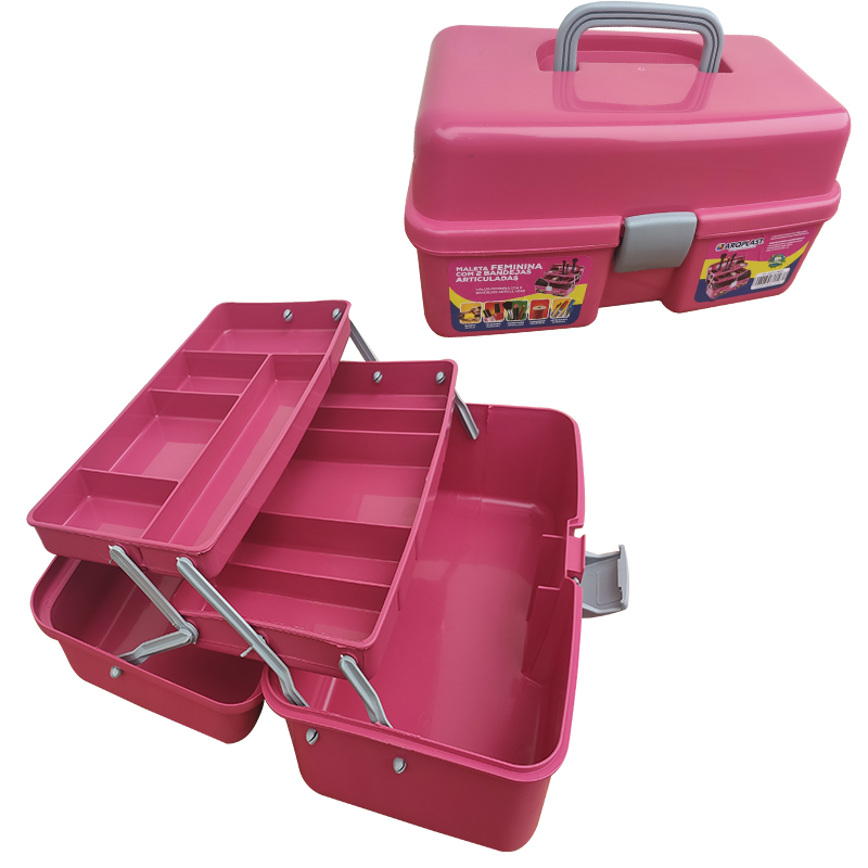 Maleta Caixa Rosa Feminina Organizadora Bandejas Articuladas