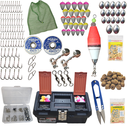 Kit 144 itens + Maleta Caixa de Pesca Tralha Completa Com Anzóis