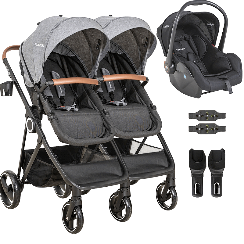 【ma】BrightWin Carrinho Kiddo para Gemeos com Bebe Conforto Cosmos Grafite - Maçã