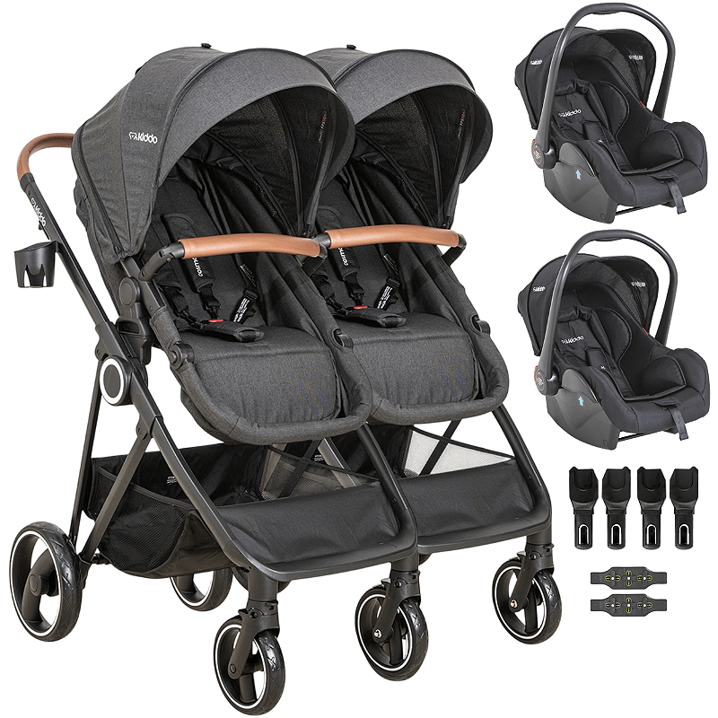 Carrinho Kiddo para Gemeos com 2 Bebe Conforto Cosmos Preto - Maçã