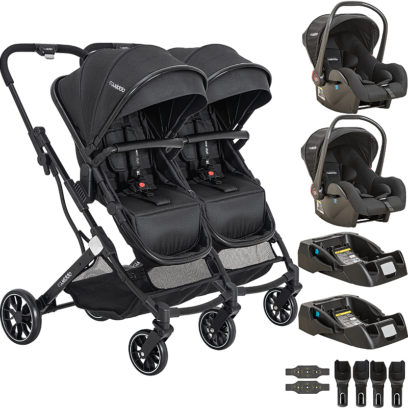 Carrinho Kiddo para Gemeos com 2 Bebe Conforto 2 Base Zig Zag
