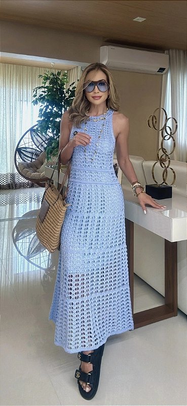 Vestido Midi Bella Azul Bebê Rosa Bardo Moda Feminina