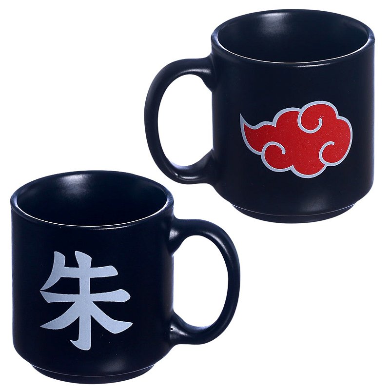 CANECA PORCELANA AKATSUKI NUVEM NARUTO SHIPPUDEN PRETA E VERMELHO 330M