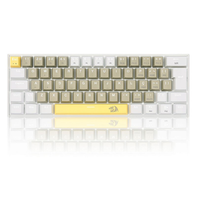 TECLADO MECÂNICO GAMER REDRAGON LAKSHMI 60% ABNT2 – AMARELO, CINZA