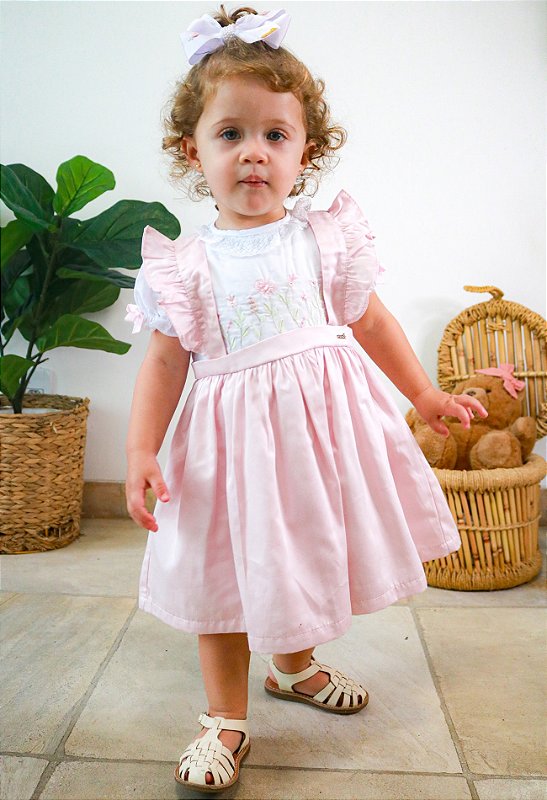 Vestido Infantil Camponesa Poemas das Flores Rosa Roana Ahoara