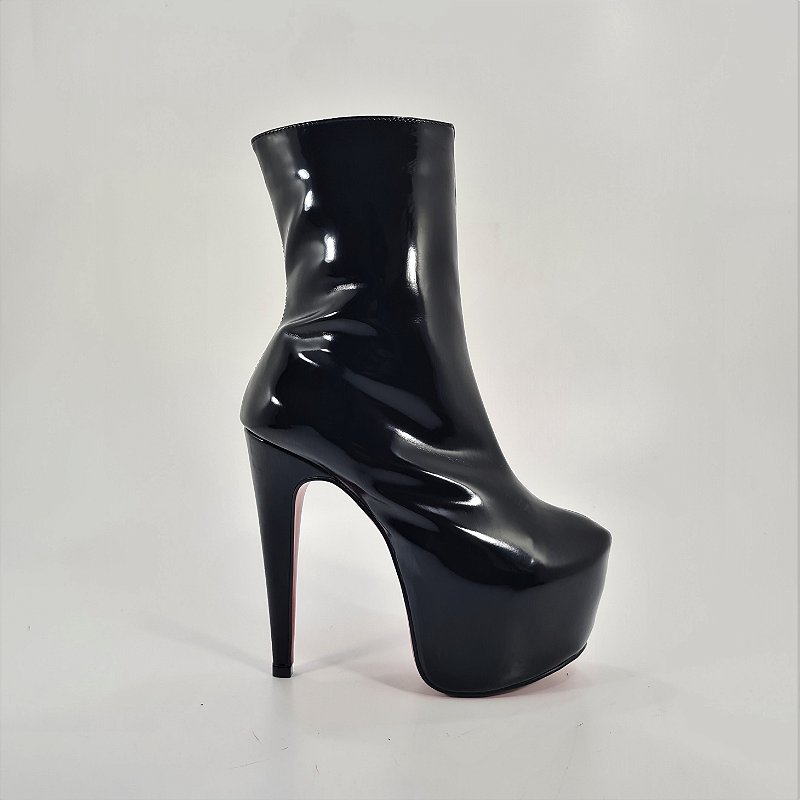 Bota Meia Pata Verniz Numeração Especial Salto Alto Lady Gaga