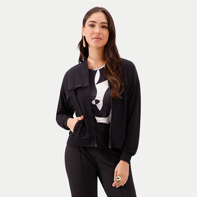 Jaqueta Lunender Feminina JAQUETA LUNENDER PRETA MOLETOM COM