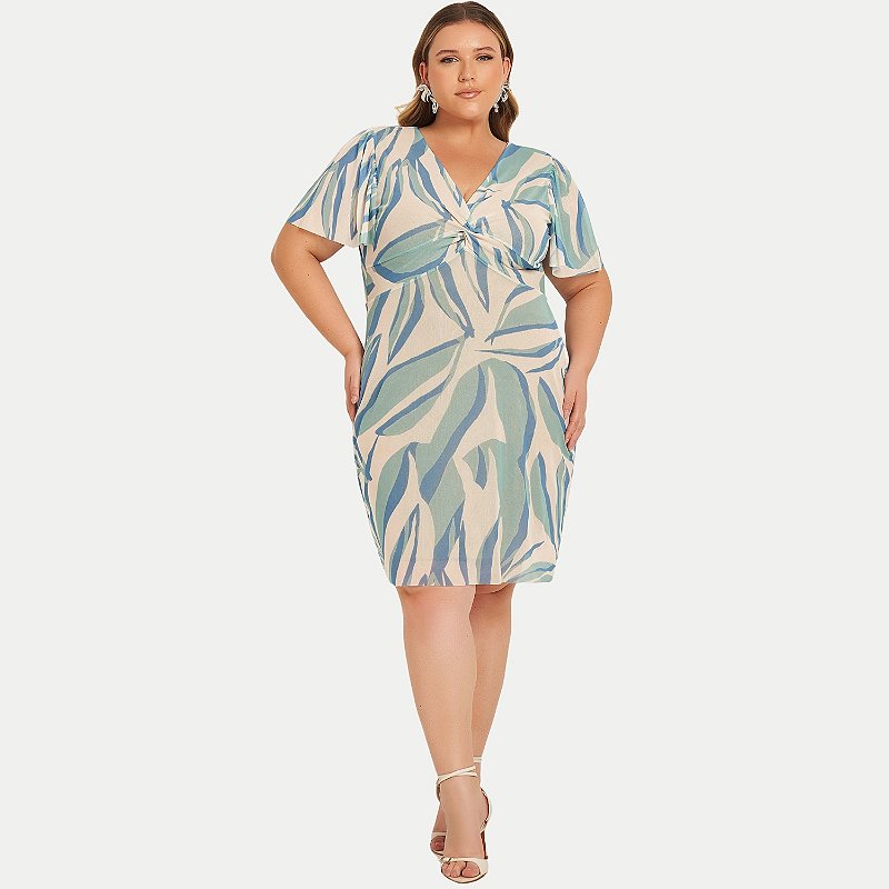 VESTIDO LISAMOUR MANGA CURTA TULE ESTAMPADO AZUL FEMININO ADULTO