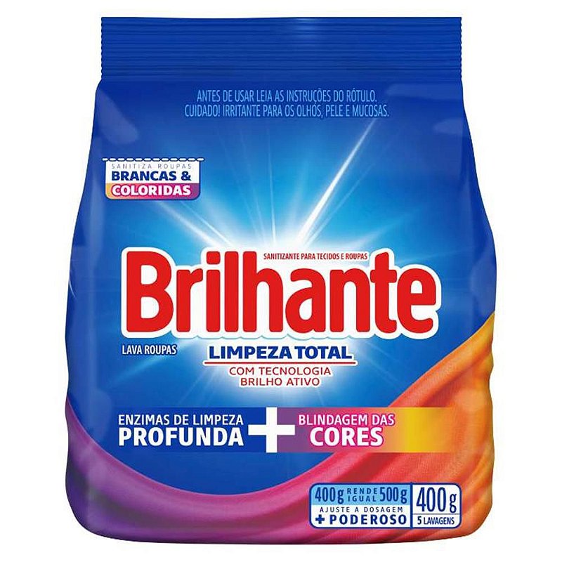 Sabão em Pó Brilhante Limpeza Total 400g Casa Vieira Sabão em Pó Brilhante Limpeza Total 400g Casa Vieira
