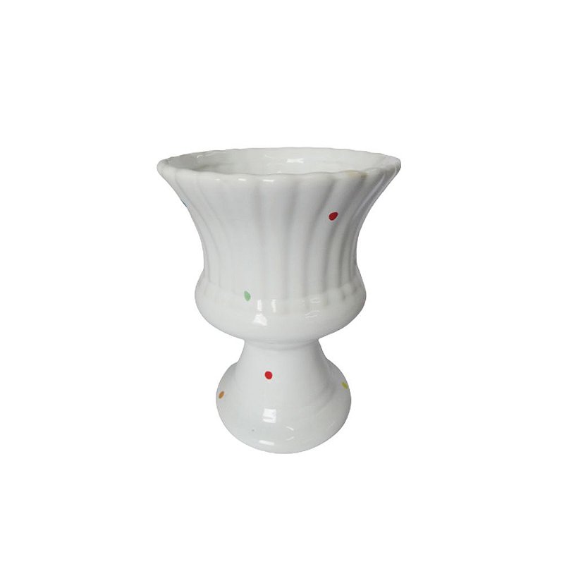 Vaso Espanha Pequeno Porcelana Branco Poá Decorativo Flores Lembrança