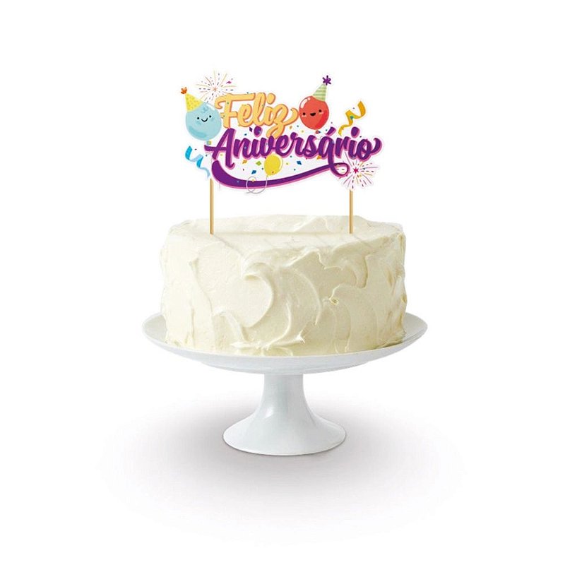 Topo Para Bolo De Feliz Aniversário., Decoração Transparente Para