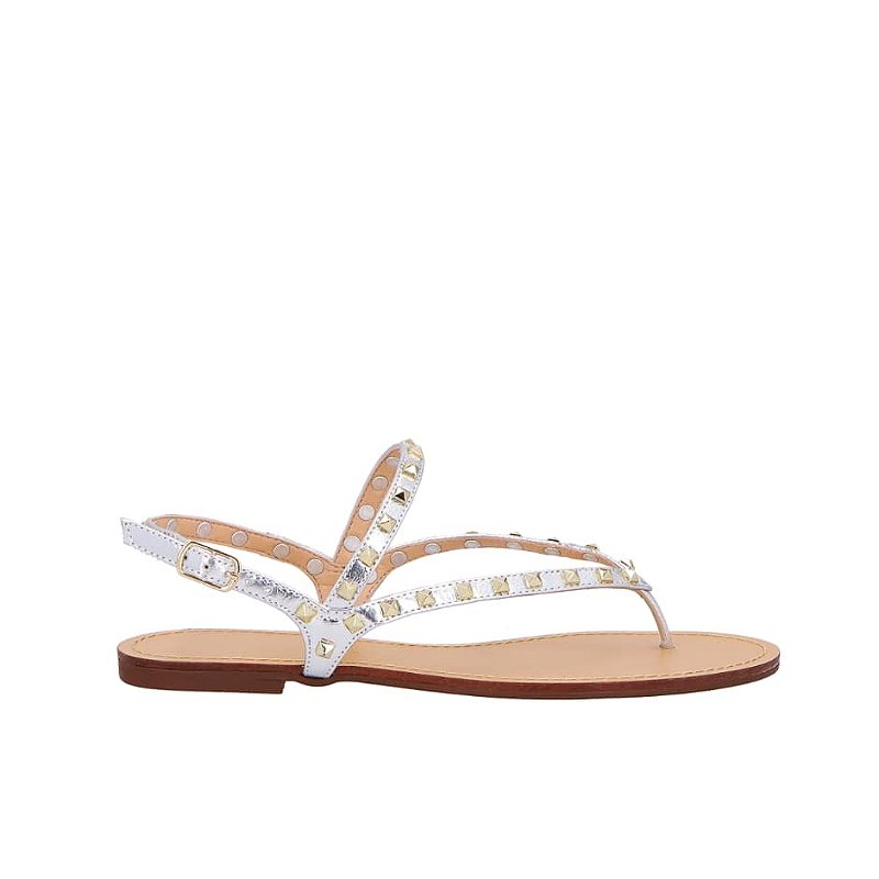 Rasteira Feminina Tira Metalizada Spikes Luiza Barcelos Prata