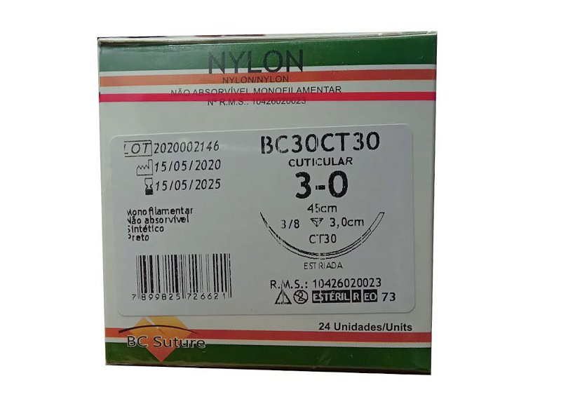 Comprar BC30CT30 | Fio Sutura Nylon 3-0 AG Triangular 3/8 30 Mm BC ...