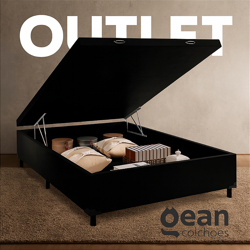 Cama Baú Casal suede preto largura 1,38cm