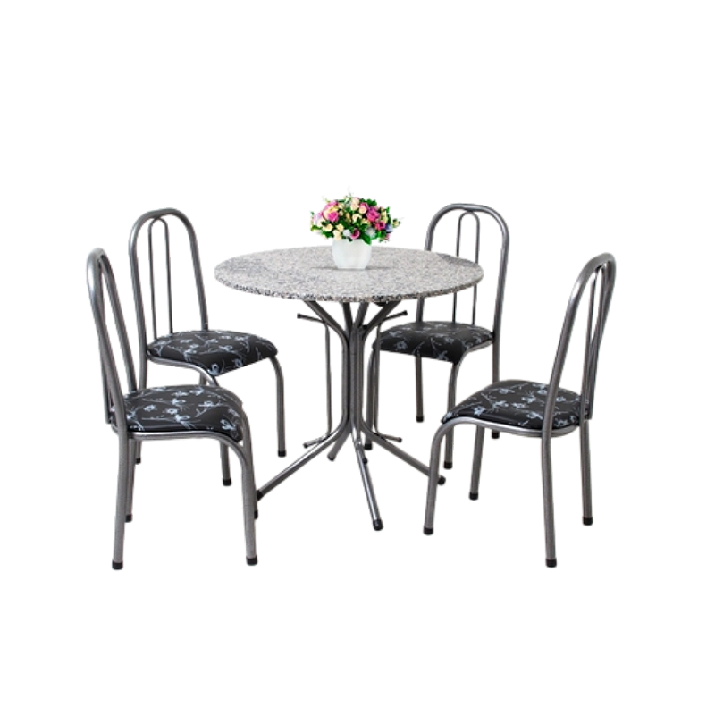 Mesa de Jantar 4 Cadeiras Redonda granito Capri
