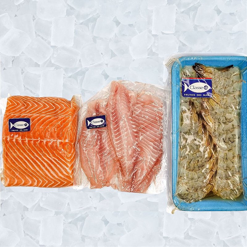 Kit Fresco Salmão, Tilápia e Camarão Cinza Classe A Frutos do Mar