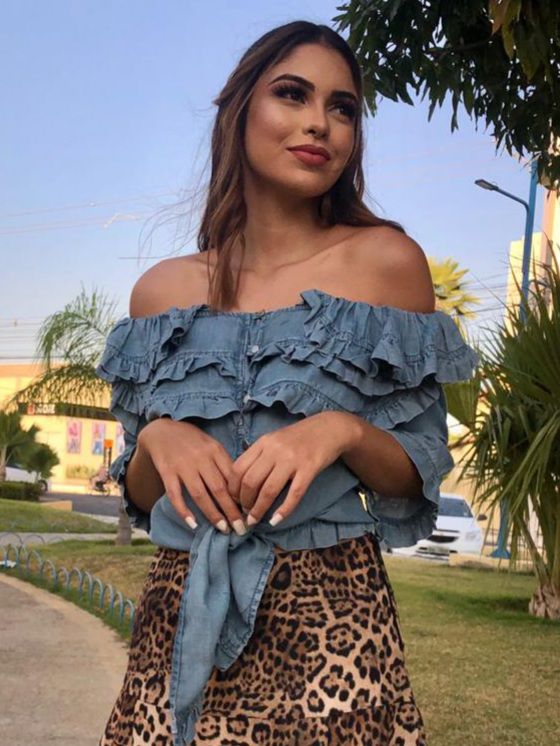 Blusa Bebela Jeans Babados E Amarracao Tamanho P 3r S Brecho