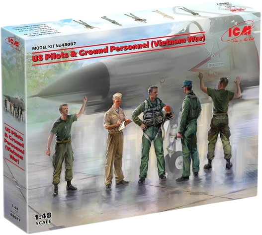 Kit De Figurines ICM 1/48 - Pilotes & Personnel Au Sol De La Guerre Du Vietnam (5 Figurines) - Pour Dioramas Avions.