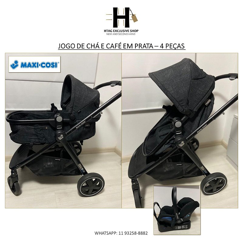 Carrinho de bebe com bebe conforto e base maly preto cinza dzieco