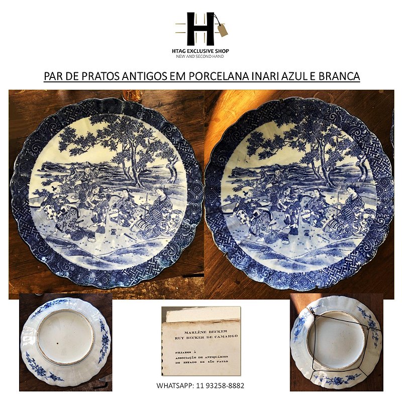 PAR DE PRATOS EM PORCELANA INARI AZUL E BRANCA