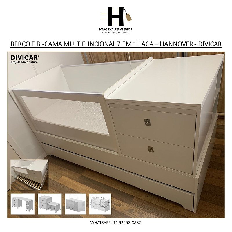 BERÇO CAMA MULTIFUNCIONAL 7 EM 1 LACA BRANCA – HANNOVER - DIVICAR