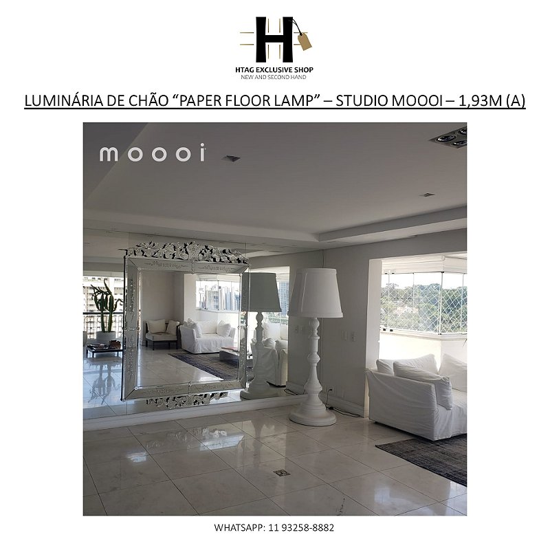 LUMINÁRIA DE CHÃO “PAPER FLOOR LAMP” BRANCA CÚPULA DE MADEIRA – STUDIO MOOOI – 1,93M (A)