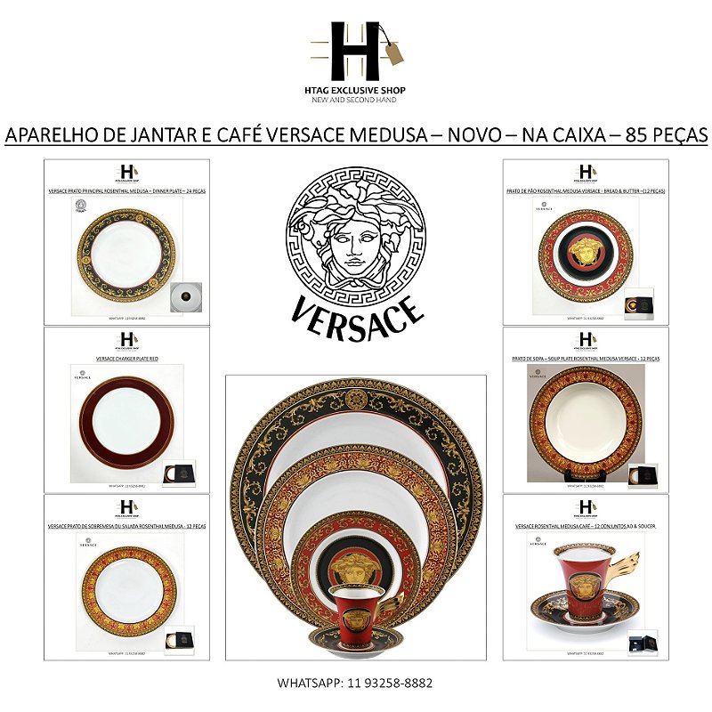 APARELHO DE JANTAR E CAFÉ VERSACE ROSENTHAL MEDUSA – NOVO – NA CAIXA – 84 PEÇAS