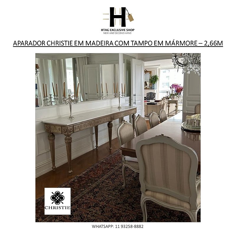 APARADOR CHRISTIE EM MADEIRA COM TAMPO EM MÁRMORE – 2,66M