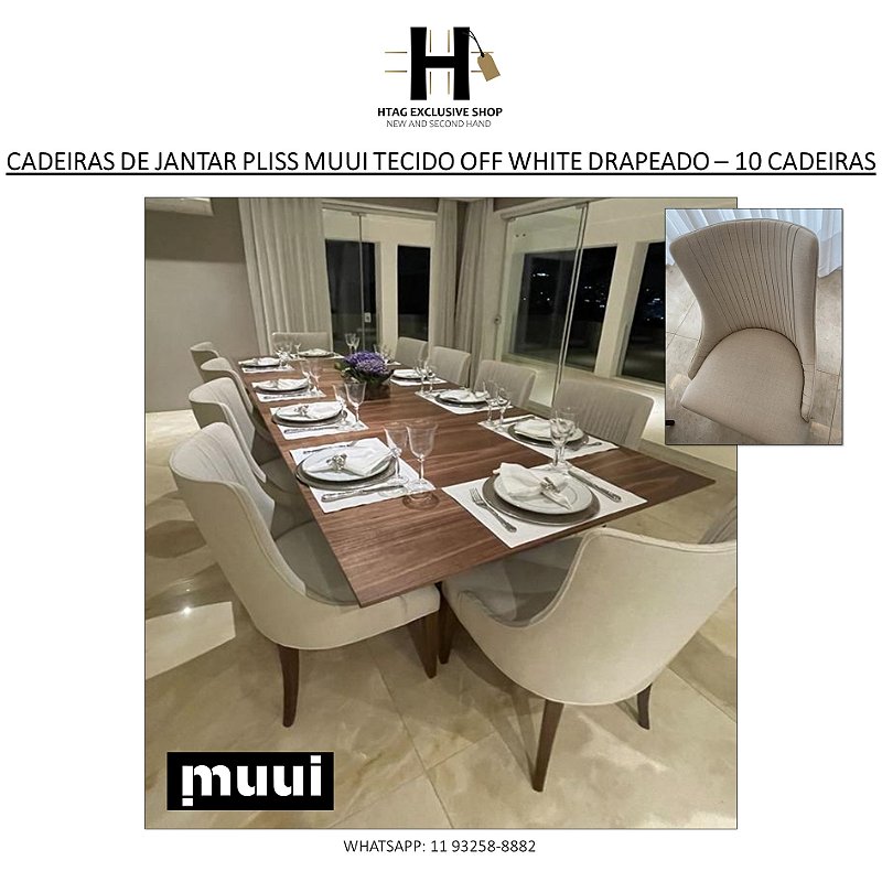 CADEIRAS DE JANTAR PLISS MUUI TECIDO OFF WHITE PLISSADO – 10 CADEIRAS