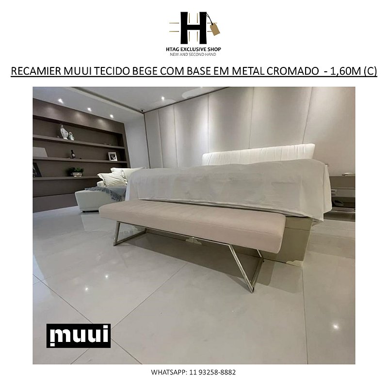 RECAMIER MUUI TECIDO BEGE COM BASE EM METAL CROMADO  - 1,60M (C)