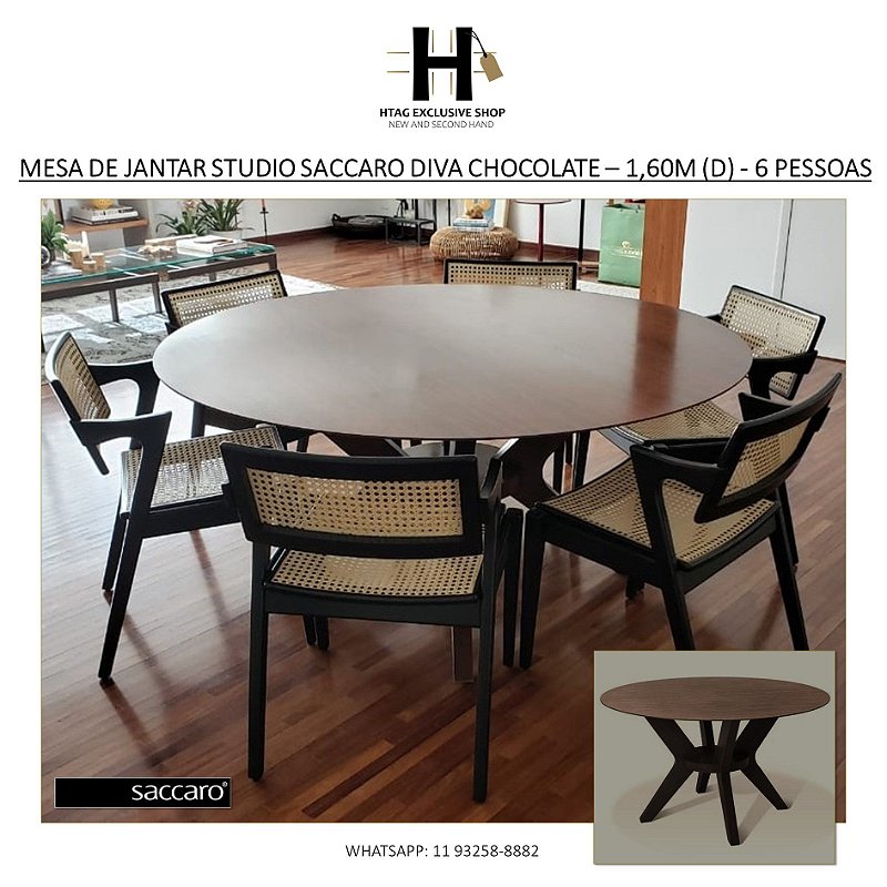 MESA DE JANTAR STUDIO SACCARO DIVA EM MADEIRA DE LEI CHOCOLATE – 1,60M (D) - 6 PESSOAS